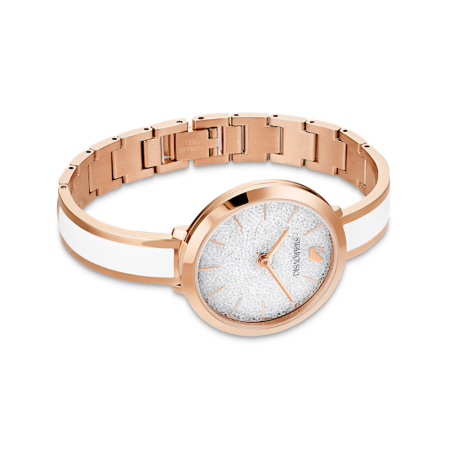 Resim Crystalline delight Saat, İsviçre Üretimi, Metal bileklik, Beyaz, Pembe altın rengi yüzey