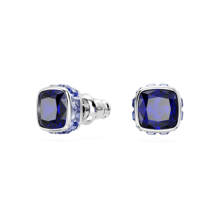 Resim Birthstone düğme Küpeler, Kare kesim, Eylül, Mavi, Rodyum kaplama