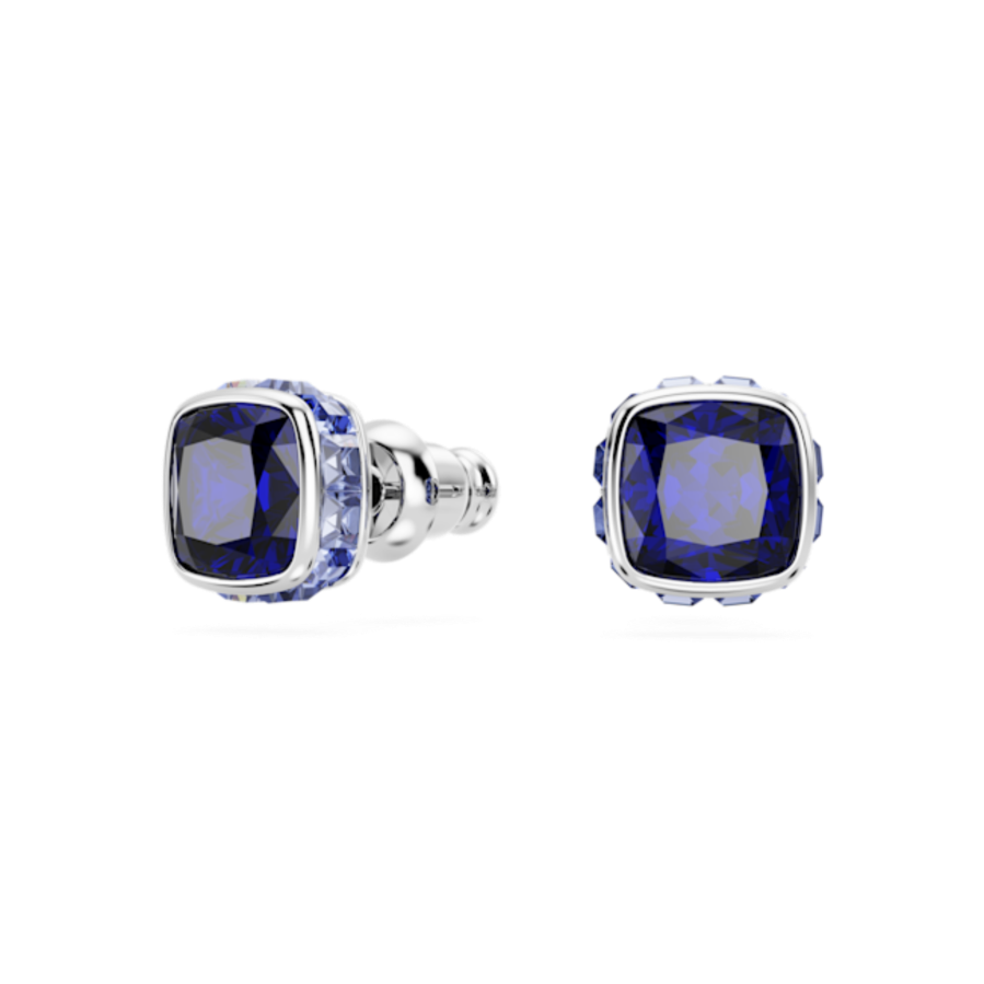 Resim Birthstone düğme Küpeler, Kare kesim, Eylül, Mavi, Rodyum kaplama