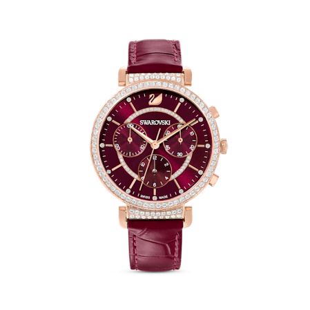 Resim Passage Chrono Saat, İsviçre Üretimi, Deri kayış, Kırmızı, Pembe altın rengi yüzey