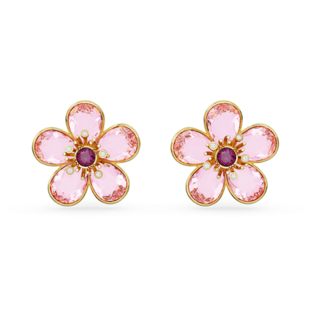 Resim Florere düğme Küpeler, Çiçek, Pembe, Altın rengi kaplama