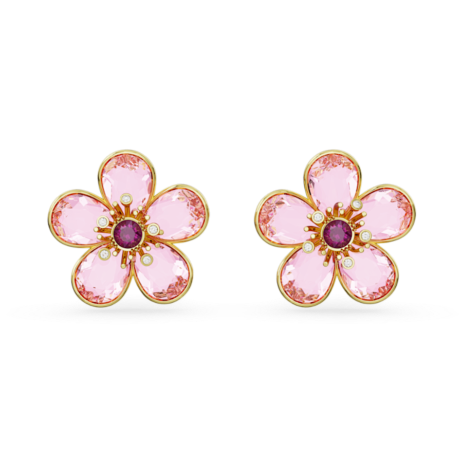 Resim Florere düğme Küpeler, Çiçek, Pembe, Altın rengi kaplama