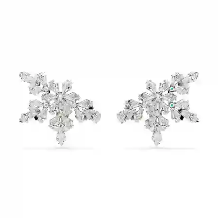 Resim Idyllia Klipsli Küpeler, Karışık kesimler, Yarım kar tanesi, Beyaz, Rodyum kaplama