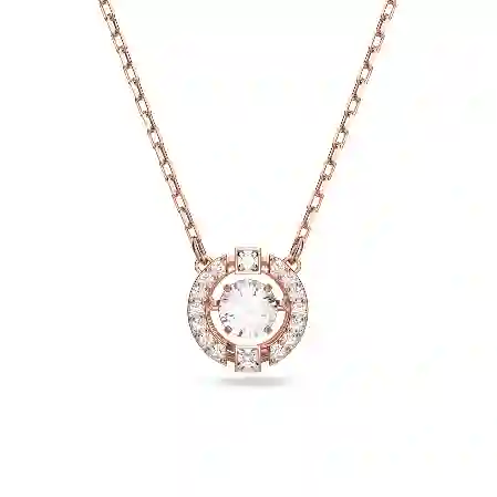 Resim Swarovski Sparkling Dance Kolye, Yuvarlak kesim, Beyaz, Pembe altın rengi kaplama