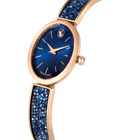 Resim Crystal Rock Oval Saat, İsviçre Üretimi, Kristal bileklik, Mavi, Pembe altın rengi yüzey