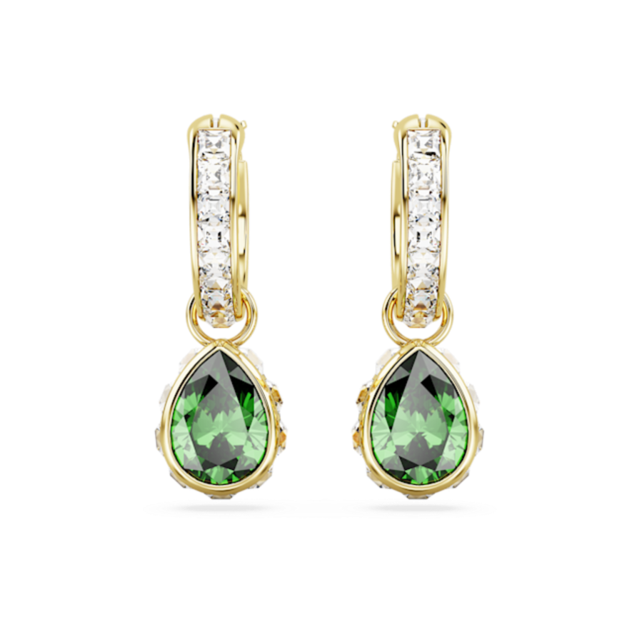 Resim Stilla damla küpeler, Armut kesim, Yeşil, Altın rengi kaplama