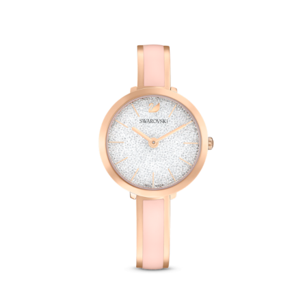 Resim Crystalline Delight Saat, İsviçre Üretimi, Metal bileklik, Pembe, Pembe altın rengi yüzey