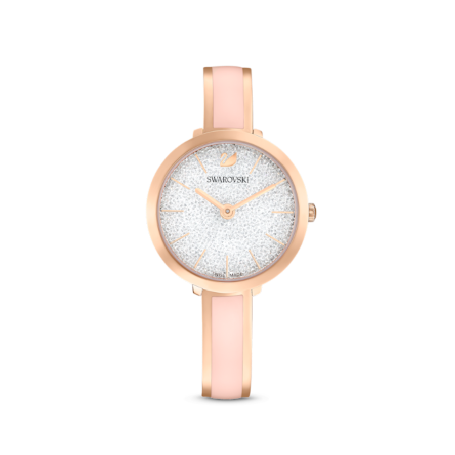 Resim Crystalline Delight Saat, İsviçre Üretimi, Metal bileklik, Pembe, Pembe altın rengi yüzey
