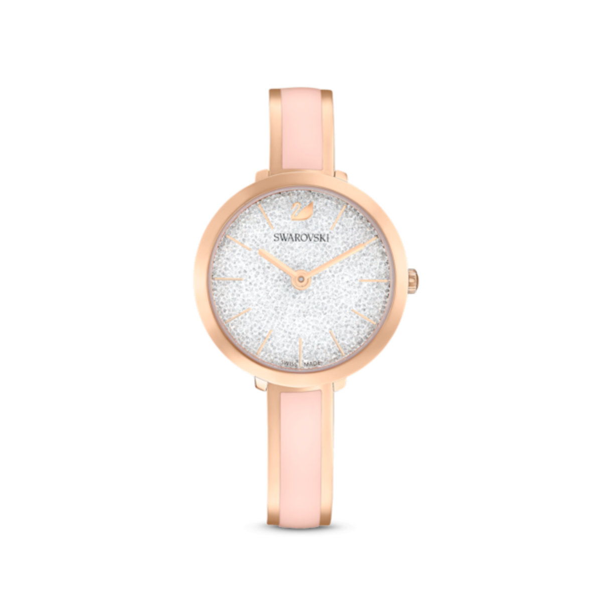 Resim Crystalline Delight Saat, İsviçre Üretimi, Metal bileklik, Pembe, Pembe altın rengi yüzey