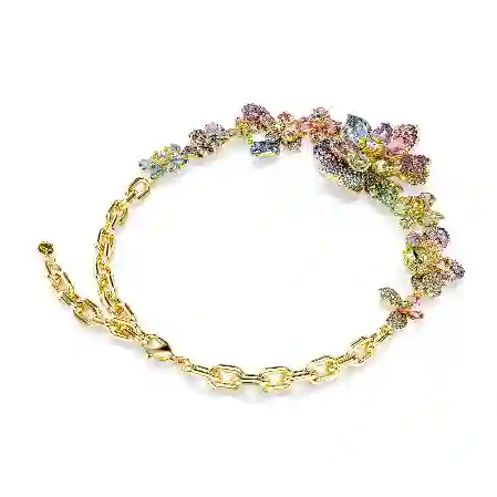 Resim Idyllia Kolye, Karışık kesimler, Pavé, Çiçek, Çok renkli, Altın rengi kaplama