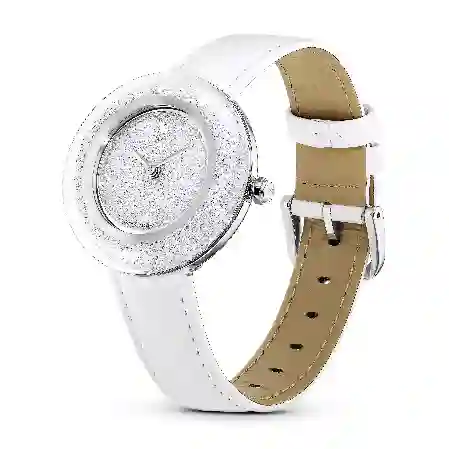 Resim Crystalline lustre Saat, İsviçre Üretimi, Deri kayış, Beyaz, Paslanmaz çelik