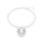 Resim Ariana Grande x Swarovski Kolye, Kristal inci, Kalp kesim, Kalp, Beyaz, Rodyum kaplama