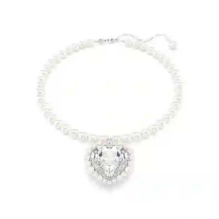 Resim Ariana Grande x Swarovski Kolye, Kristal inci, Kalp kesim, Kalp, Beyaz, Rodyum kaplama