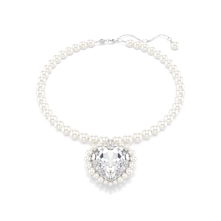Resim Ariana Grande x Swarovski Kolye, Kristal inci, Kalp kesim, Kalp, Beyaz, Rodyum kaplama