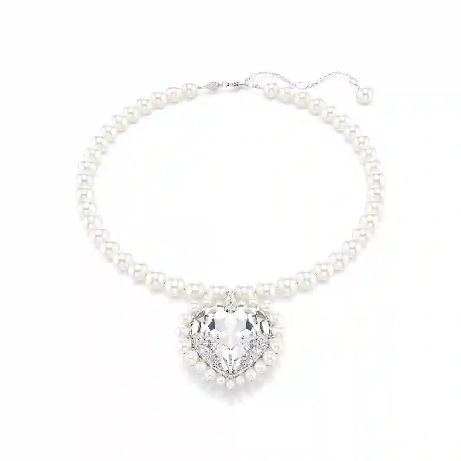 Resim Ariana Grande x Swarovski Kolye, Kristal inci, Kalp kesim, Kalp, Beyaz, Rodyum kaplama