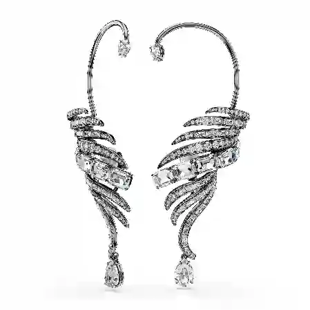 Resim The Vienna Collection kelepçe küpe, Tüy, Beyaz, Rutenyum kaplama