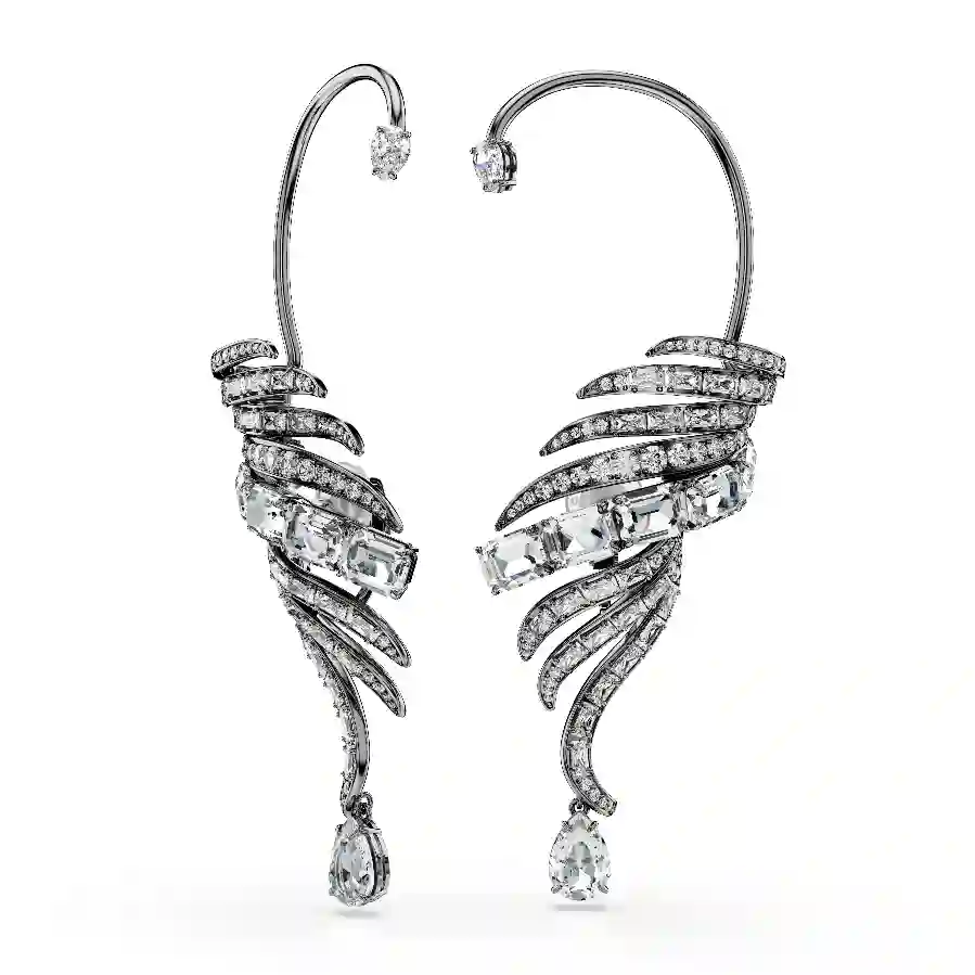 Resim The Vienna Collection kelepçe küpe, Tüy, Beyaz, Rutenyum kaplama