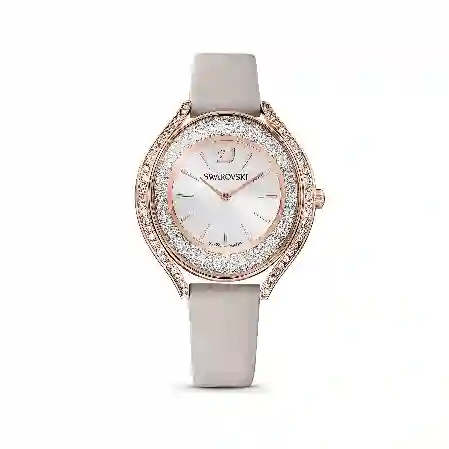 Resim Crystalline Aura Saat, İsviçre Üretimi, Deri kayış, Gri, Pembe altın rengi yüzey