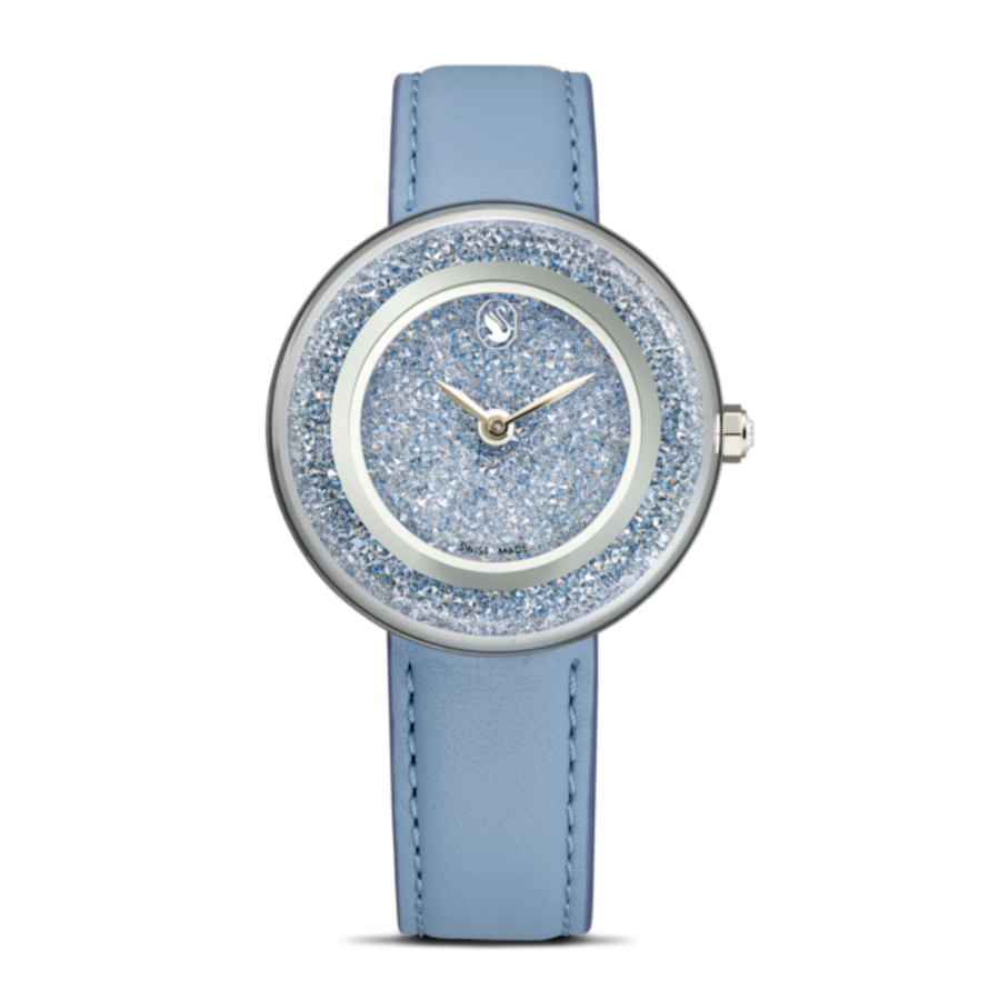 Resim Crystalline Lustre Saat, İsviçre Üretimi, Deri kayış, Mavi, Paslanmaz çelik