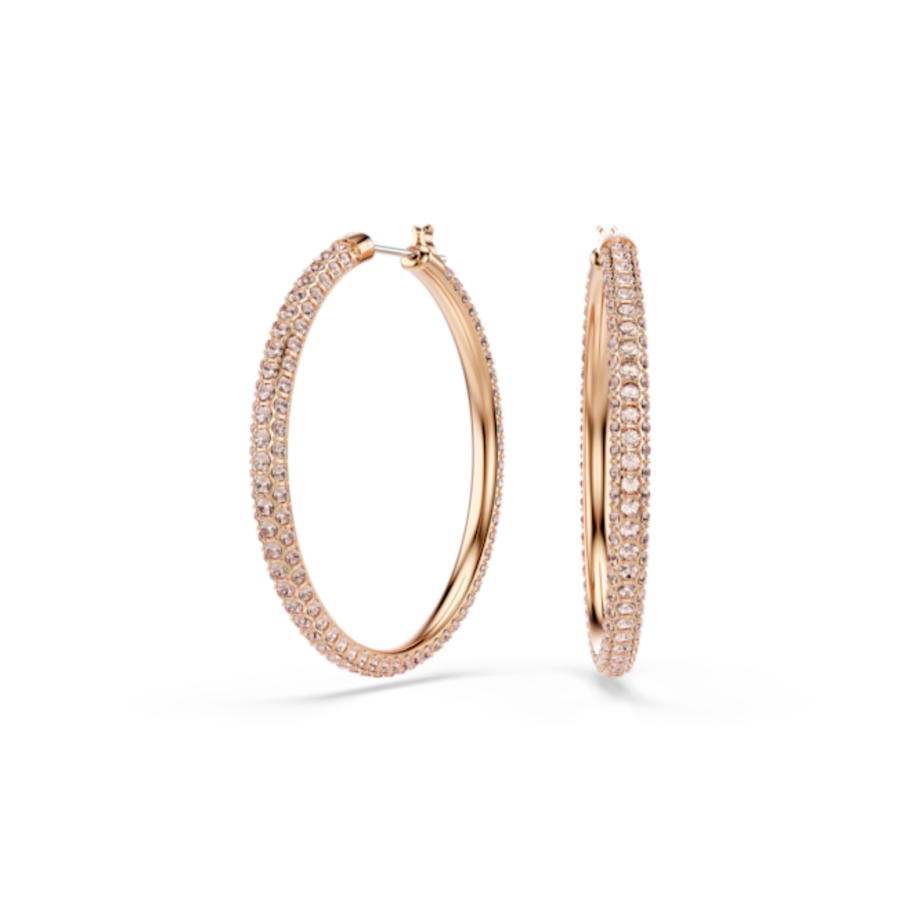 Resim Stone halka küpeler, Pavé, Büyük, Beyaz, Pembe altın rengi kaplama