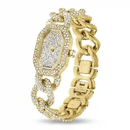 Resim Dextera Chain Saat, İsviçre Üretimi, Kristal bileklik, Altın Rengi, Altın rengi yüzey