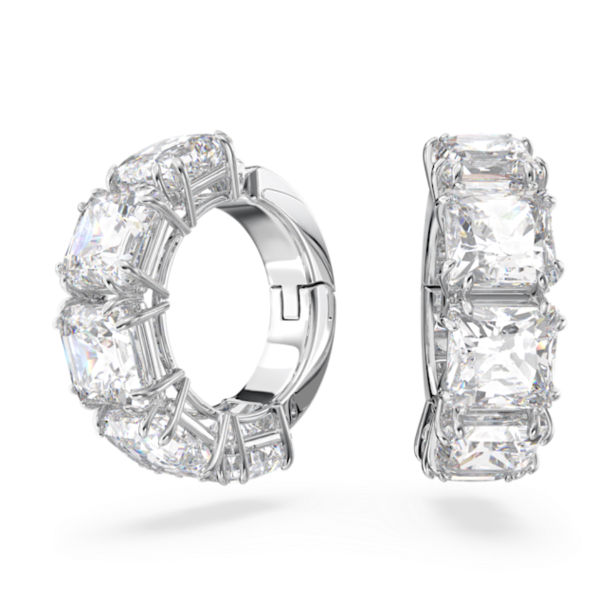 Resim Millenia Klipsli Küpeler, Kare kesim, Beyaz, Rodyum kaplama