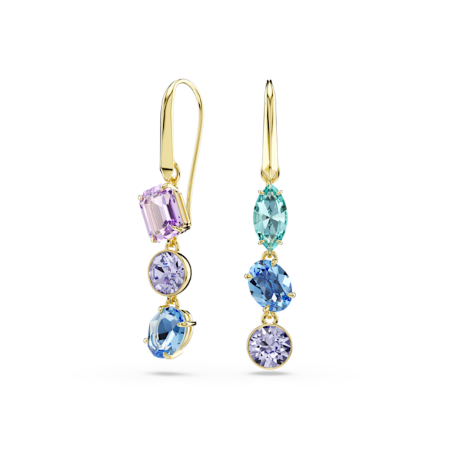 Resim Gema damla küpeler, Asimetrik tasarım, Karışık kesimler, Çok renkli, Altın rengi kaplama