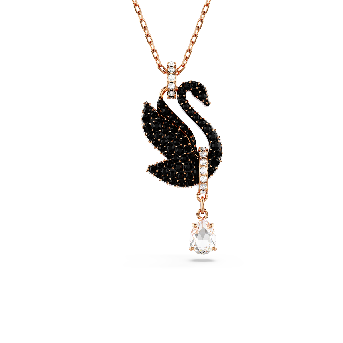Resim Swan Kolye, Kuğu, Siyah, Pembe altın rengi kaplama