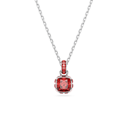 Resim Birthstone Kolye, Kare kesim, Temmuz, Kırmızı, Rodyum kaplama