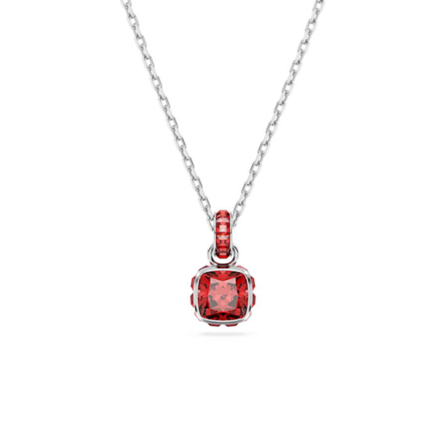 Resim Birthstone Kolye, Kare kesim, Temmuz, Kırmızı, Rodyum kaplama