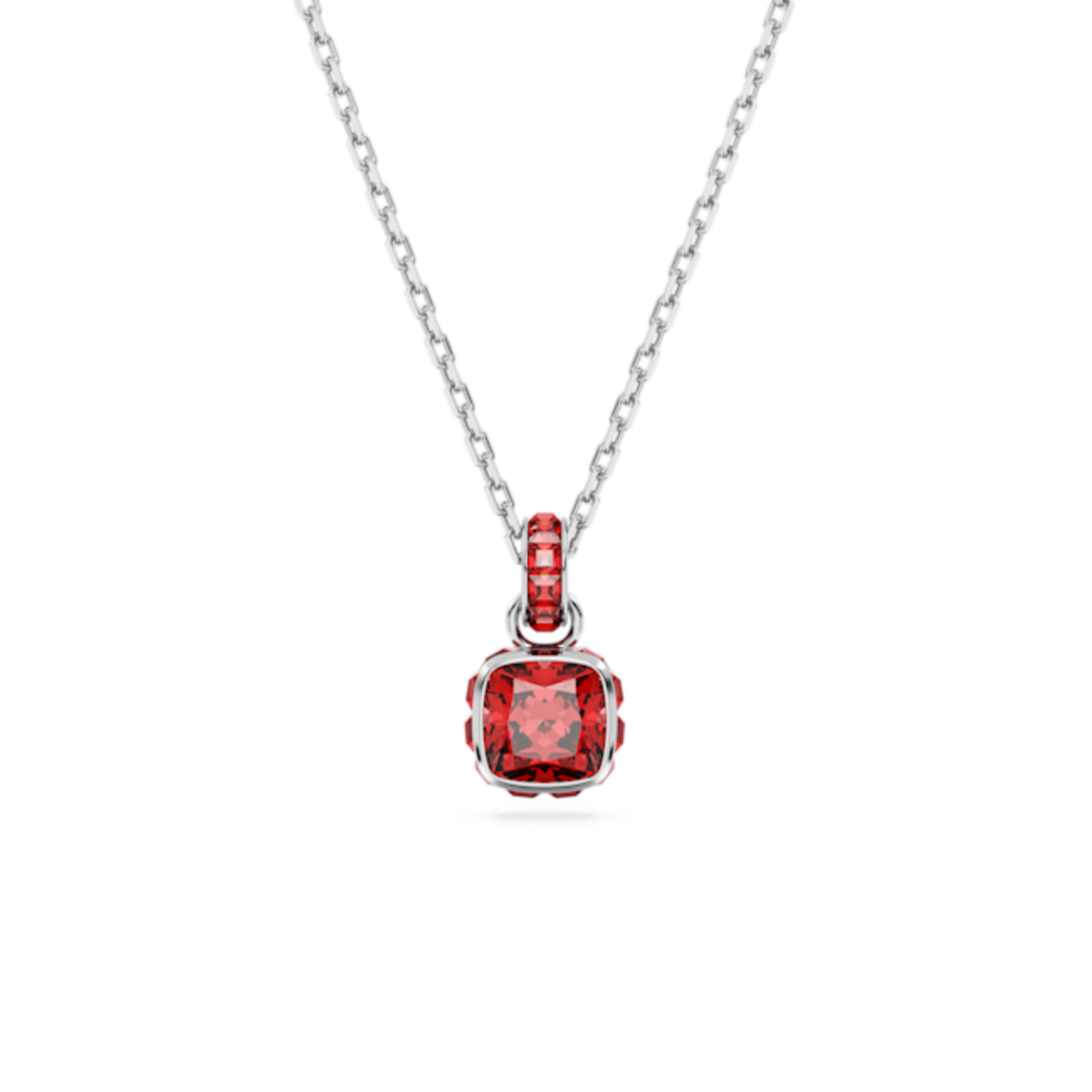 Resim Birthstone Kolye, Kare kesim, Temmuz, Kırmızı, Rodyum kaplama