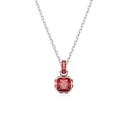 Resim Birthstone Kolye, Kare kesim, Temmuz, Kırmızı, Rodyum kaplama