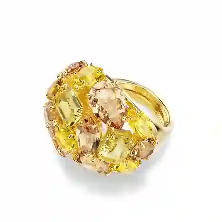 Resim Gema Kokteyl Yüzüğü, Karışık kesimler, Sarı, Altın rengi kaplama