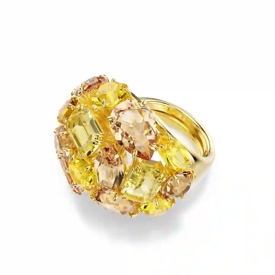 Resim Gema Kokteyl Yüzüğü, Karışık kesimler, Sarı, Altın rengi kaplama