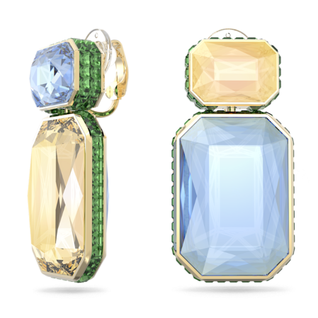 Resim Chroma Klipsli Küpeler, Asimetrik tasarım, Sekizgen kesim, Çok renkli, Altın rengi kaplama