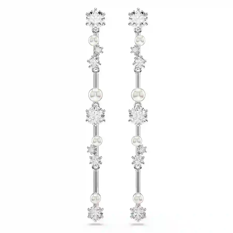 Resim Constella damla küpeler, Kristal inci, Yuvarlak kesimler, Beyaz, Rodyum kaplama