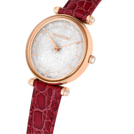 Resim Crystalline Wonder Saat, İsviçre Üretimi, Deri kayış, Kırmızı, Pembe altın rengi yüzey