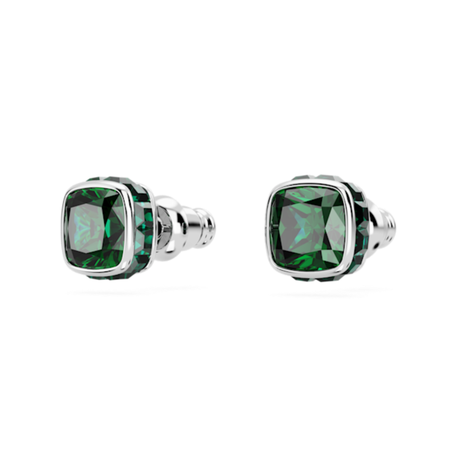 Resim Birthstone düğme Küpeler, Kare kesim, Mayıs, Yeşil, Rodyum kaplama