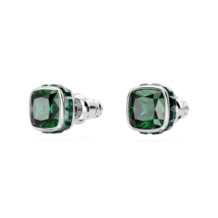 Resim Birthstone düğme Küpeler, Kare kesim, Mayıs, Yeşil, Rodyum kaplama