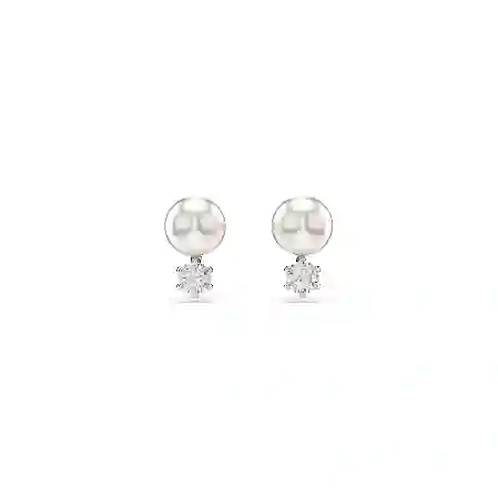 Resim Matrix düğme Küpeler, Kristal inci, Yuvarlak kesim, Beyaz, Rodyum kaplama