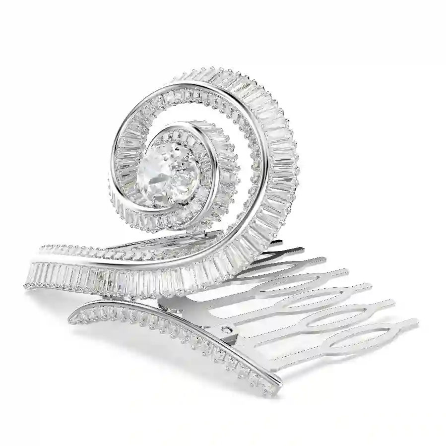 Resim Ariana Grande x Swarovski Saç Tokası, Kristal inci, Baget kesim, Beyaz, Rodyum kaplama