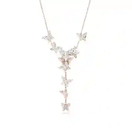 Resim Idyllia Lilia Y-Kolye, Kelebek, Beyaz, Pembe altın rengi kaplama