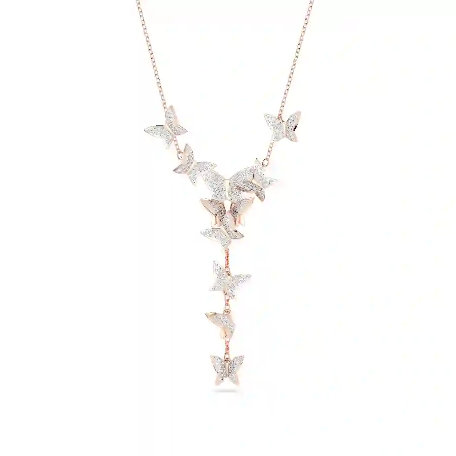 Resim Idyllia Lilia Y-Kolye, Kelebek, Beyaz, Pembe altın rengi kaplama