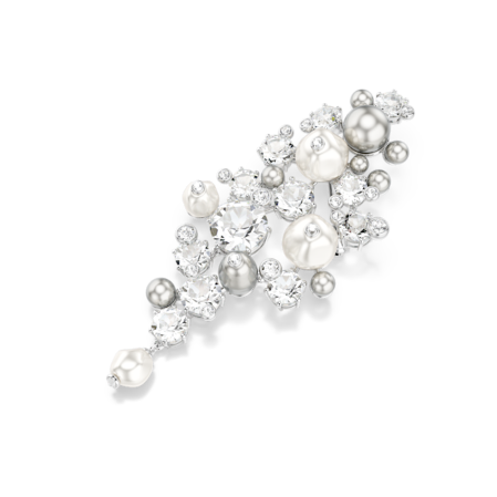 Resim Constella Broş, Kristal inci, Yuvarlak kesim, Beyaz, Rodyum kaplama