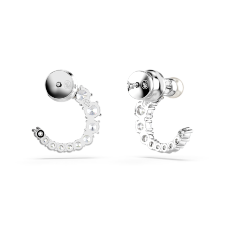 Resim Matrix halka küpeler, Kristal inci, Yuvarlak kesim, Beyaz, Rodyum kaplama