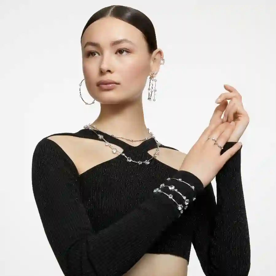 Resim Constella Kolye, Karışık yuvarlak kesimler, Beyaz, Rodyum kaplama