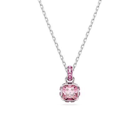 Resim Birthstone Kolye, Kare kesim, Ekim, Pembe, Rodyum kaplama