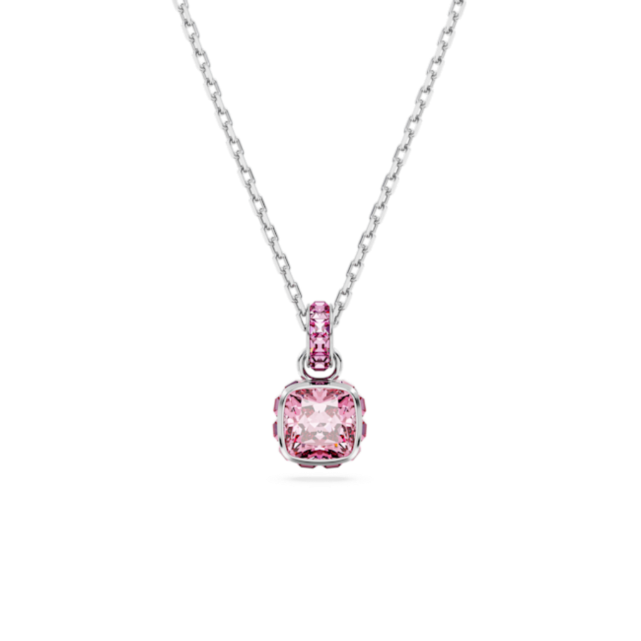 Resim Birthstone Kolye, Kare kesim, Ekim, Pembe, Rodyum kaplama