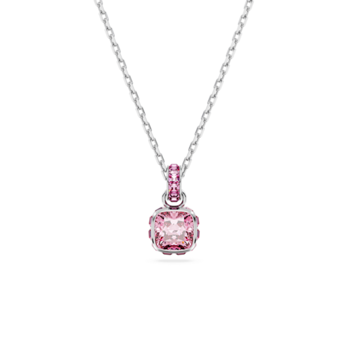Resim Birthstone Kolye, Kare kesim, Ekim, Pembe, Rodyum kaplama