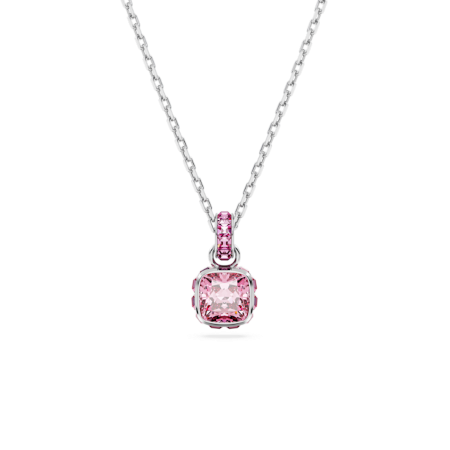 Resim Birthstone Kolye, Kare kesim, Ekim, Pembe, Rodyum kaplama